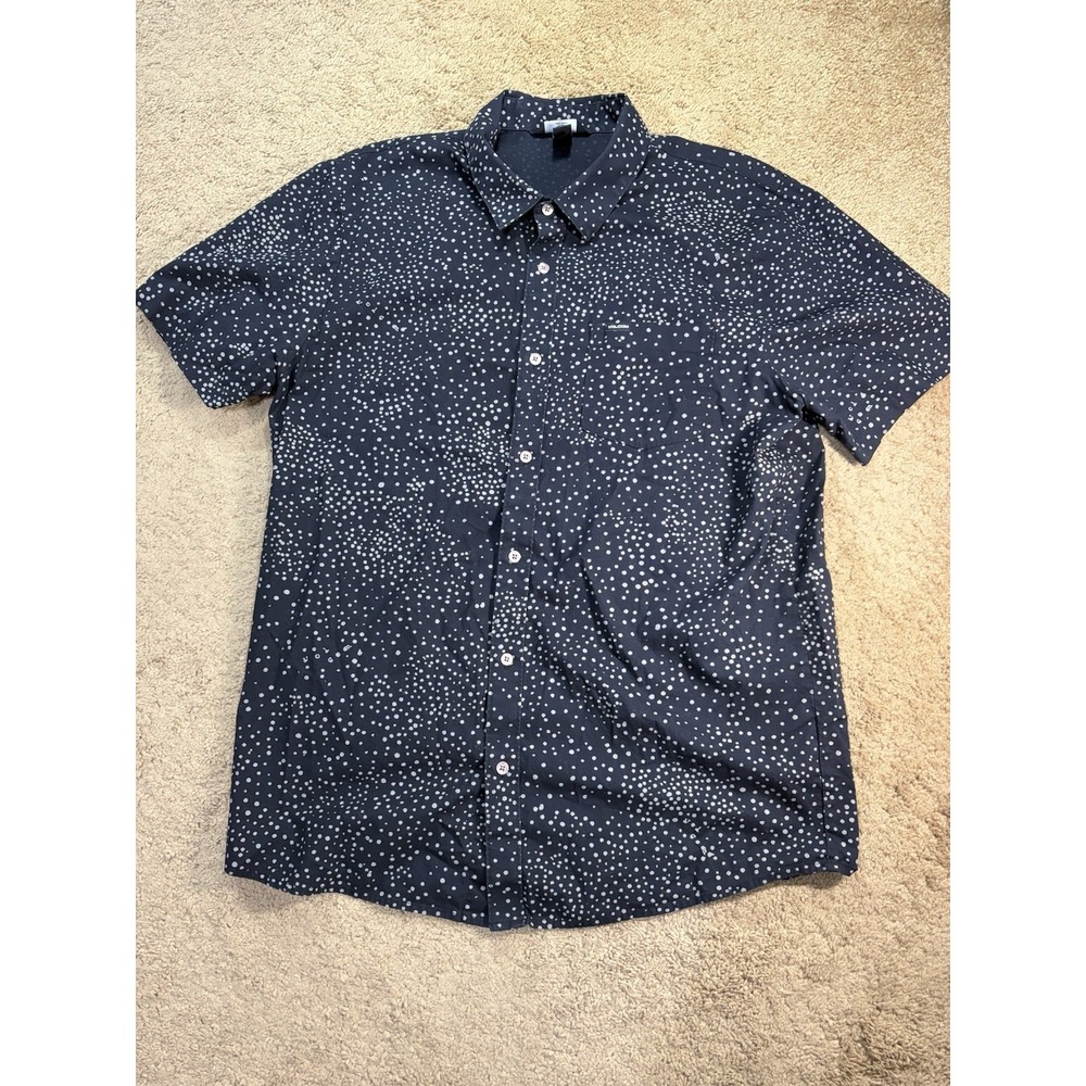 Volcom Casual Button Down Shirt Men XL Black Cluster Dot Pattern Pocket